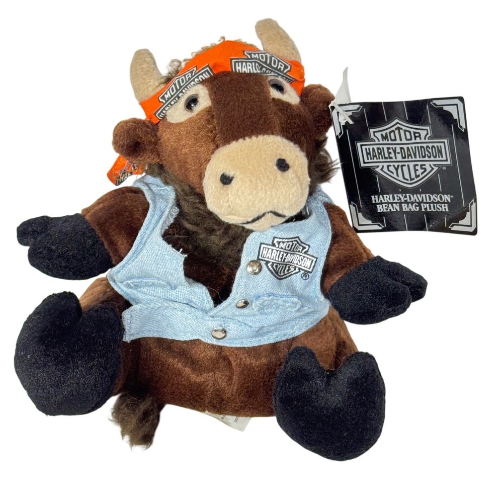 Harley-Davidson 1999 Torque the Bull Bean Bag Plush with Tags Bandana‎ Jean Vest
